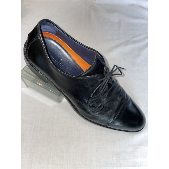 Cole Haan Dress Shoesens Size 10.5 M Black Leather Captoe Oxfords Block Heels - Picture 1 of 12